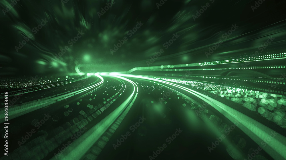 Futuristic Green Light Trails in Abstract Curved Patterns Futuristic Green Light Trails in Abstract Curved Patterns