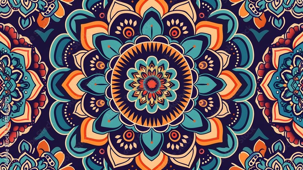 Fototapeta premium Intricate mandala patterns with vibrant colors and symmetrical designs, perfect for eye-catching and decorative backgrounds. 