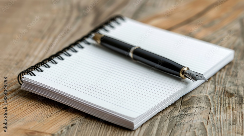 Notebook and Fountain Pen on Wooden Surface Notebook and Fountain Pen on Wooden Surface