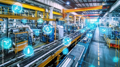 The Internet of Things IoT in manufacturing. Integration of connected devices to optimize production, maintenance, inventory, and other factory operations in the new era of Industry 4.0 