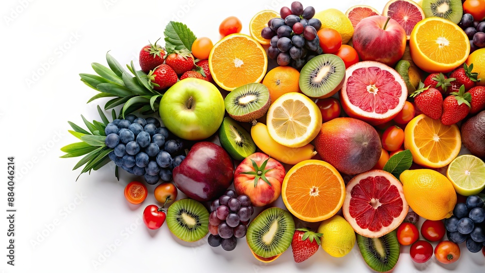 Colorful and vibrant of various fruits on a white background, fruits,colorful, vibrant, background, healthy, food Colorful and vibrant of various fruits on a white background, fruits,colorful, vibrant, background, healthy, food