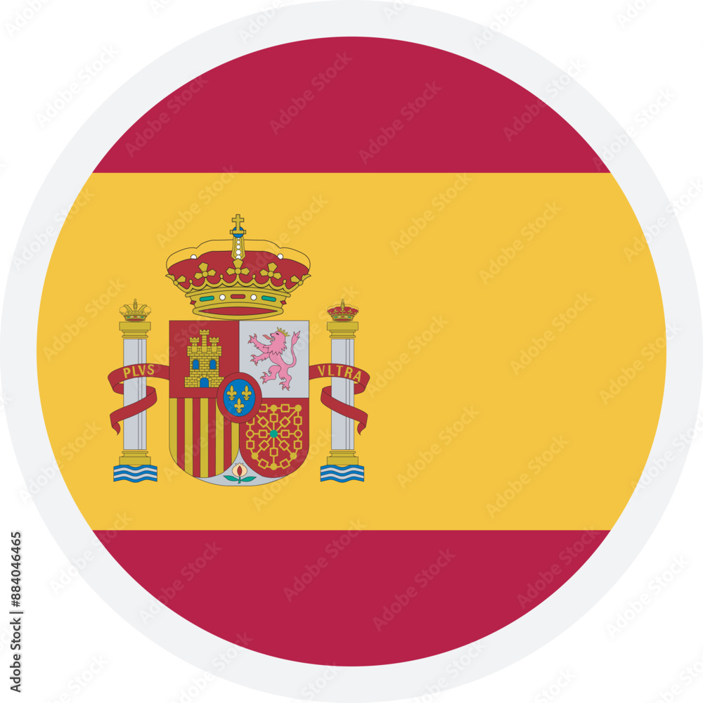 Obraz premium Spain national flag. Circle flat vector icon on transparent background. Circle button with flag of Spain on it