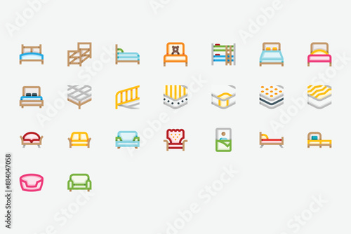 Beds And Mattresses Color Icons