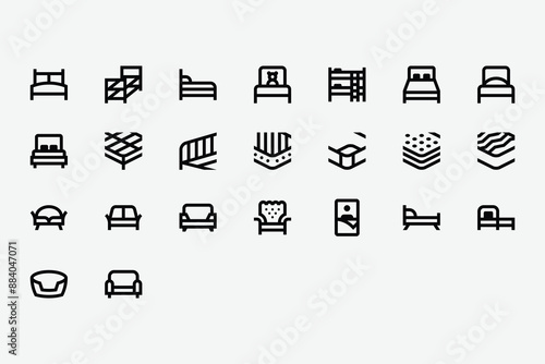 Beds And Mattresses Line Icons