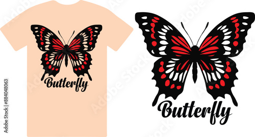 Butterfly T shirt design vector .