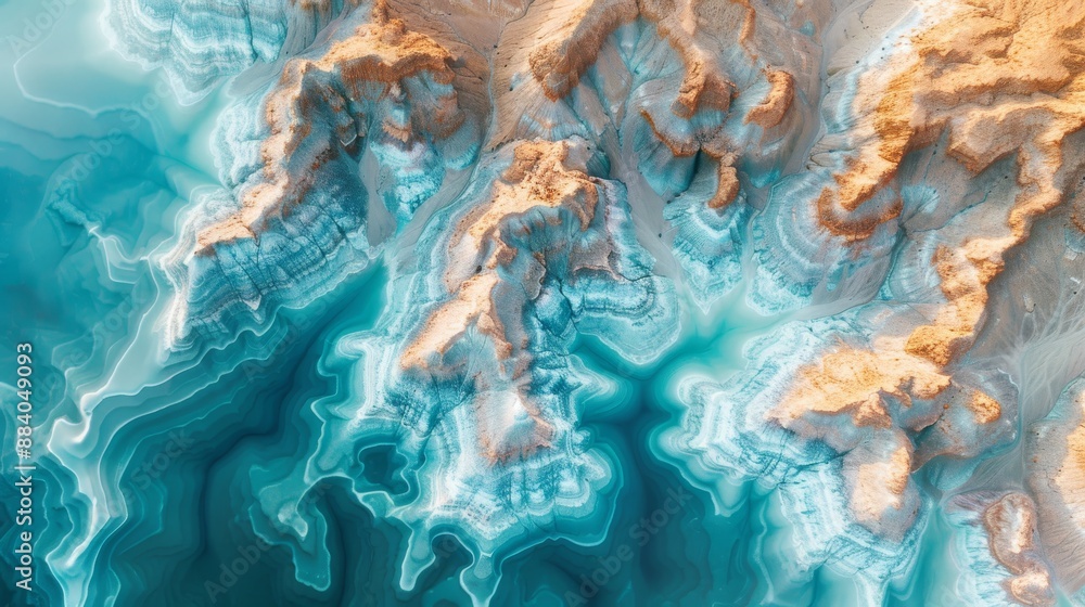 Satellite image of turquoise blue water and sandy desert textures Satellite image of turquoise blue water and sandy desert textures