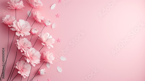 Wallpaper Mural Elegant pink paper flowers on a soft pastel background, perfect for spring-themed designs or greeting cards. Copy space on the right. Torontodigital.ca