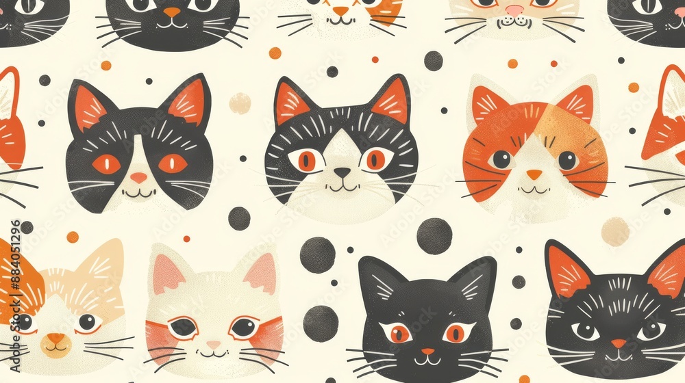 Adorable and playful cat faces seamless pattern for fabric and wallpaper Adorable and playful cat faces seamless pattern for fabric and wallpaper