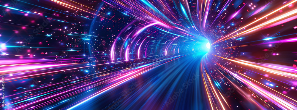 Neon Tunnel with Glowing Arc Lights Neon Tunnel with Glowing Arc Lights