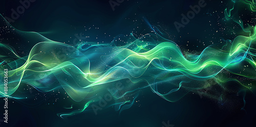 Abstract Green and Blue Neon Light Waves