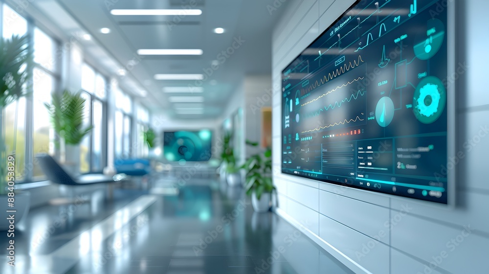 Smart Healthcare Monitoring System Displaying Real Time Patient Data in Modern Hospital Room Smart Healthcare Monitoring System Displaying Real Time Patient Data in Modern Hospital Room