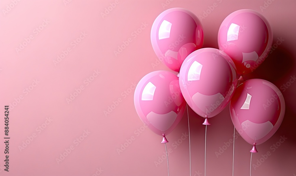 A group of pastel pink party balloons float against a soft, light pink background. A group of pastel pink party balloons float against a soft, light pink background.