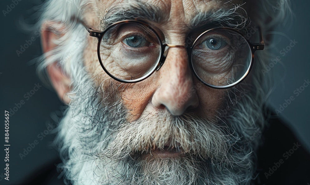 of senior bearded man in glasses of senior bearded man in glasses