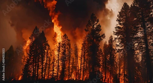Big forest fire. fire burns trees