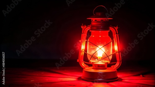 Vibrant red lantern glows warmly on dark background, warmth, oriental, red, glow photo