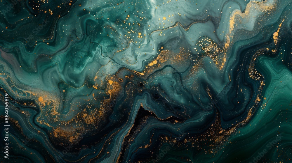 Abstract painting with deep green and gold swirls Abstract painting with deep green and gold swirls