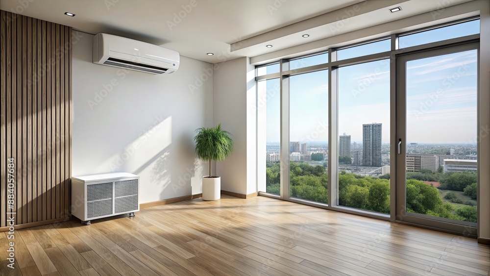 Obraz premium Crisp breeze flowing through modern apartment interior with air conditioner unit , fresh, cool, purification
