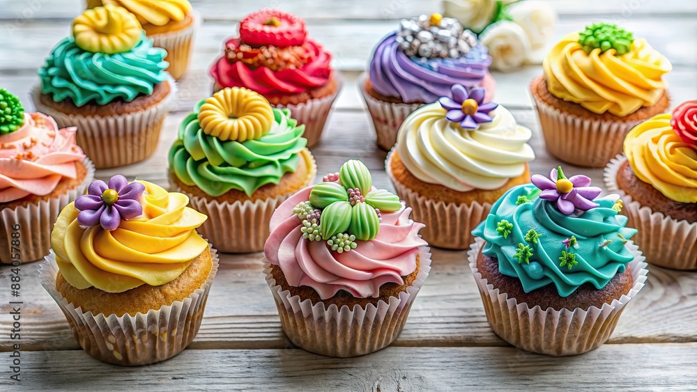 Delicious cupcakes with various decorative frosting designs , cupcakes, bakery, sweets, desserts, pastries, colorful Delicious cupcakes with various decorative frosting designs , cupcakes, bakery, sweets, desserts, pastries, colorful