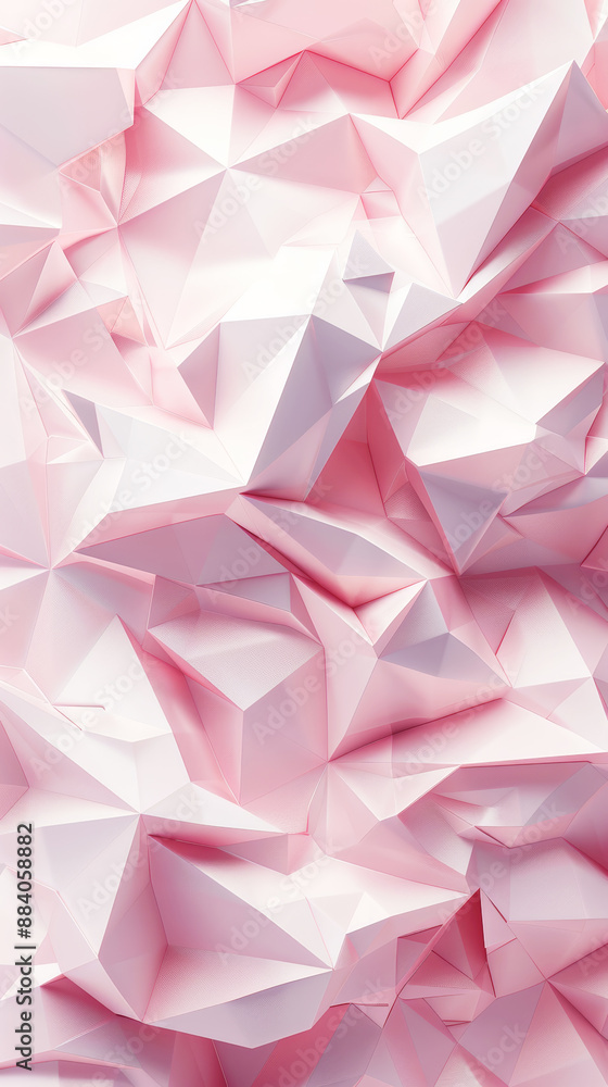 Fototapeta premium Aesthetic geometric ice crystal shapes 3D background, light pink color. Technology presentation template. Generative AI