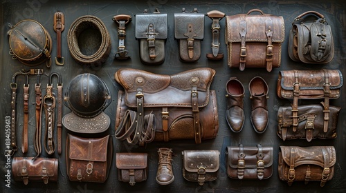 Collection of Vintage Leather Bags, Belts, and Accessories.