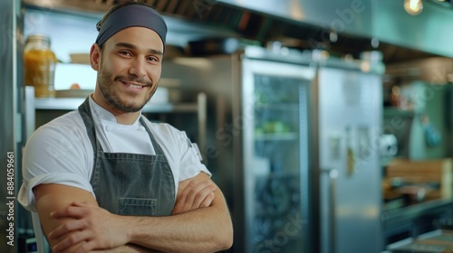 Confident Chef in a Restaurant Kitchen photo