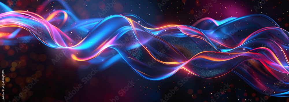 Flowing neon light waves in vivid colors like blue, pink, and orange with sparkles Flowing neon light waves in vivid colors like blue, pink, and orange with sparkles
