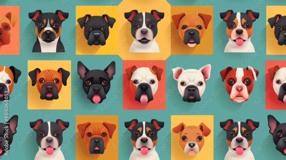 Seamless pattern of various colorful cartoon dog breeds Seamless pattern of various colorful cartoon dog breeds