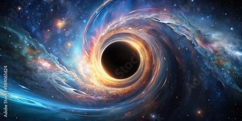 A surreal black hole swirling in outer space, astronomy, space, universe, cosmic, infinity, vortex, powerful