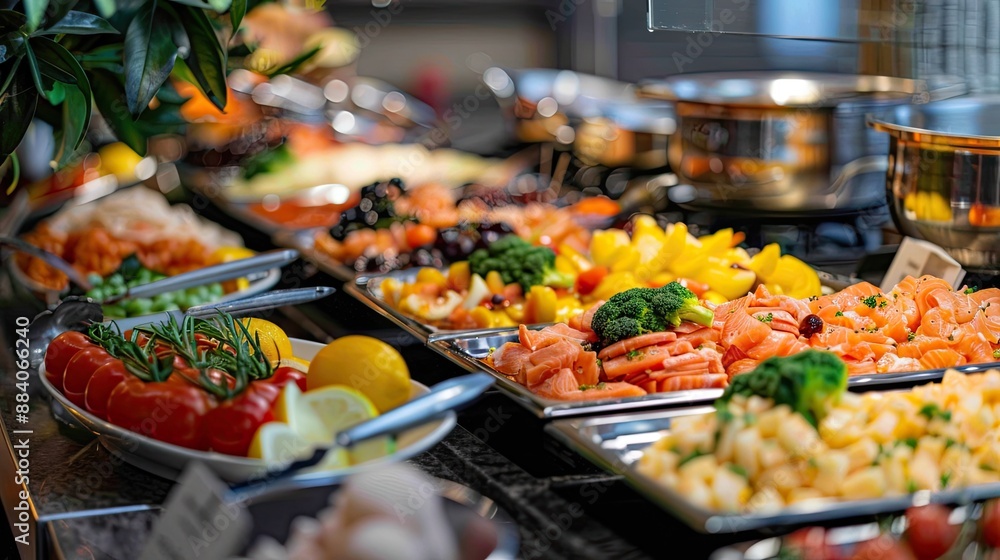 Obraz premium Close-up, varied food at the buffet of a five-star hotel.