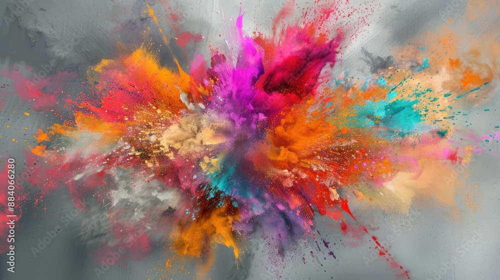 Explosion of Colorful Paints gray background Explosion of Colorful Paints gray background