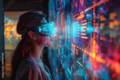 Wallpaper Mural Students interact with holographic projections in a high-tech classroom. Transparent screens that display virtual laboratories and educational simulations. Torontodigital.ca