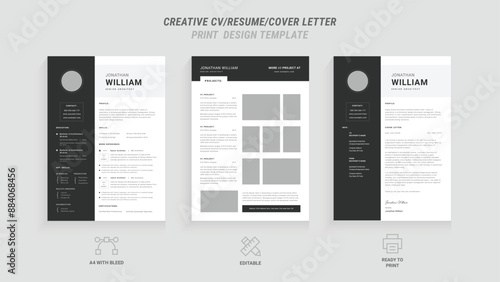 Multipurpose Clean Modern Resume and Cover Letter Design Template with Gray Header/Footer, Ideal for Business Job Applications, Minimalist CV Layout, Vector Graphic for Professional Resume