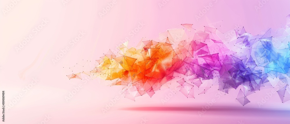Vibrant abstract art with multicolored geometric shapes in a gradient background, perfect for modern design projects and creative inspiration. Vibrant abstract art with multicolored geometric shapes in a gradient background, perfect for modern design projects and creative inspiration.