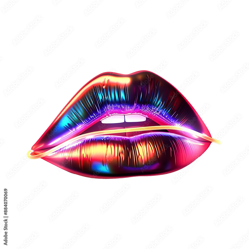 Neon glossy lips isolated on transparent background
Neon glossy lips isolated on transparent background