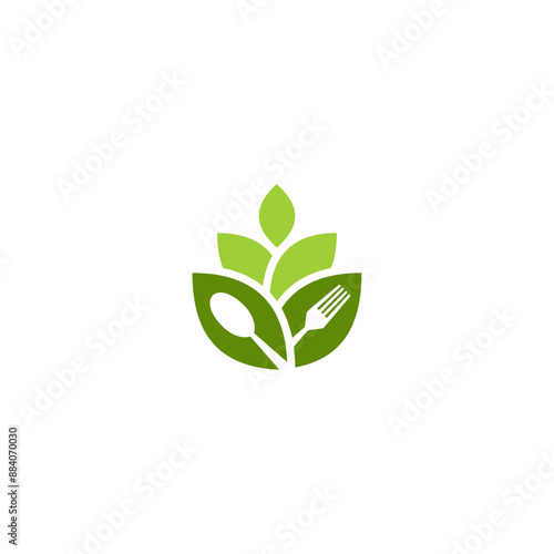 healthy food fork spoon green leaf logo vector
