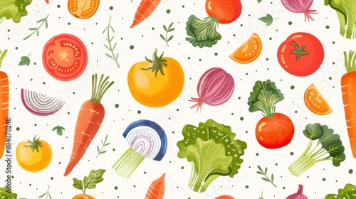 Seamless pattern with hand-drawn vegetables and herbs