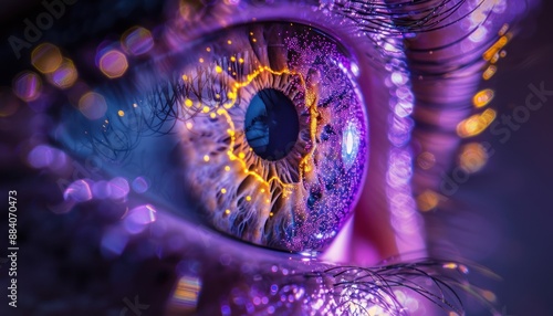 The Optical Biometrics Eye Futuristic Cyberspace Technology Neural Network with Beautiful Colors Scan