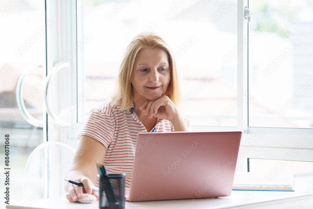 Woman with computer. Working female at laptop Woman with computer. Working female at laptop