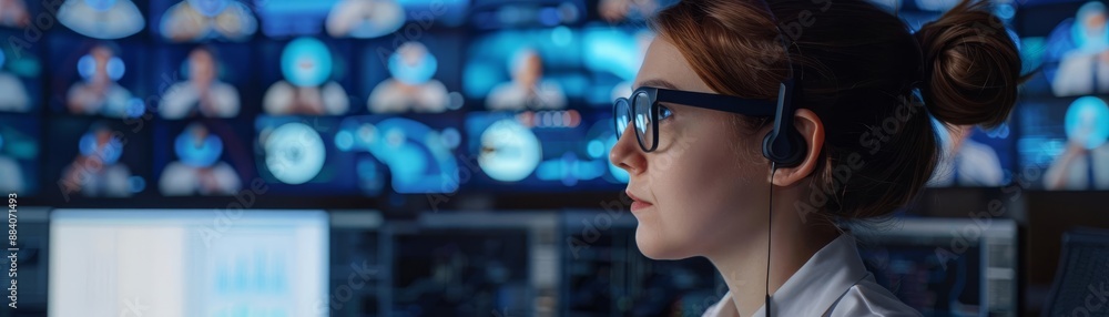 Secretary preparing a virtual meeting with holographic participants, futuristic, coordination Secretary preparing a virtual meeting with holographic participants, futuristic, coordination