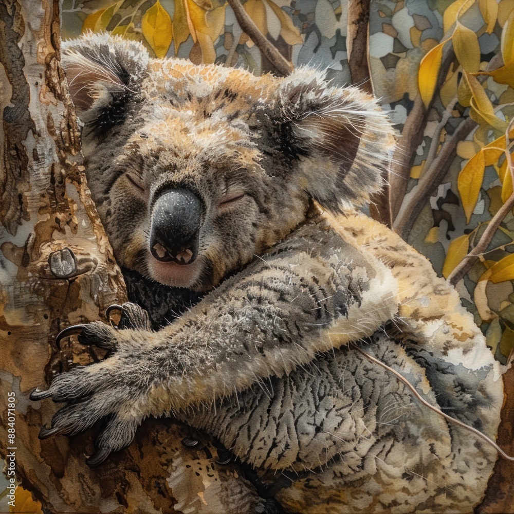 Obraz premium Art illustration of a koala holding a sign that says Save the Koalas By Generated AI