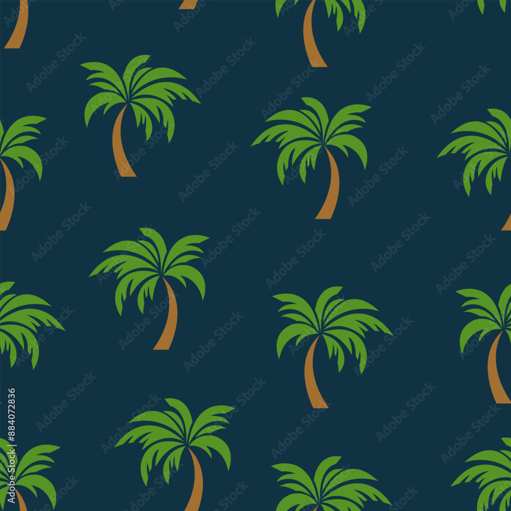 Obraz premium Palm Tree Seamless Pattern Vector with Dark Blue Background