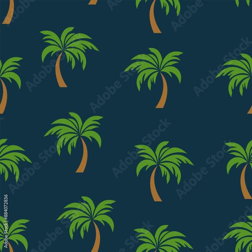 Palm Tree Seamless Pattern Vector with Dark Blue Background