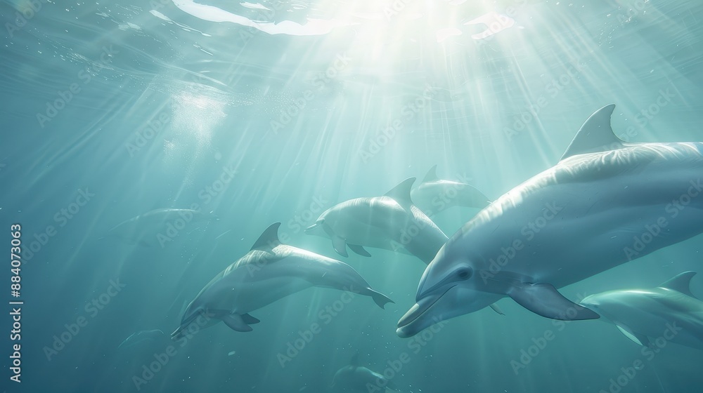 Fototapeta premium A group of dolphins swimming in the ocean