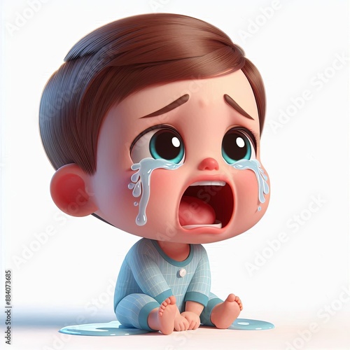 Cute Baby Boy Crying Cartoon 3d Generative AI