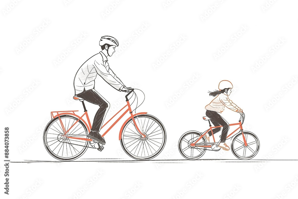 Continuous Line Art of Adult and Child Cycling Together Continuous Line Art of Adult and Child Cycling Together