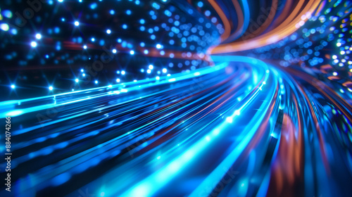 bstract background with blue glowing neon moving high speed curve and circle and bokeh lights horizontal to vertica