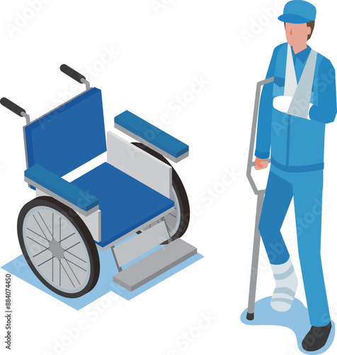 ケガをする作業員男性