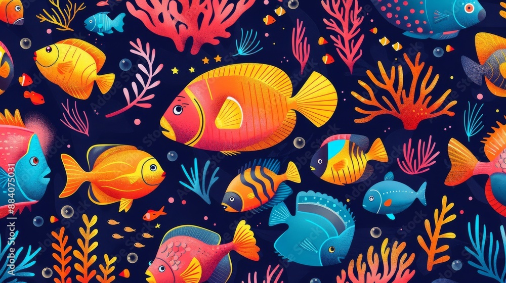 Colorful Tropical Fish Seamless Pattern Colorful Tropical Fish Seamless Pattern