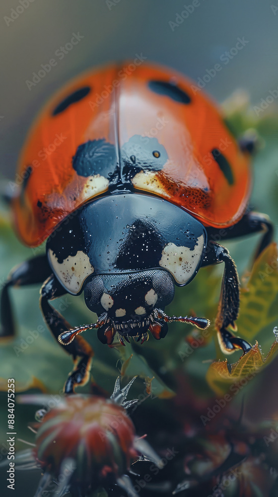 Fototapeta premium Ladybug on Leaf in Moody Lighting