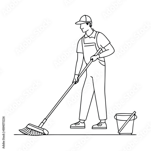 janitor mopping the floor. in line art style 
